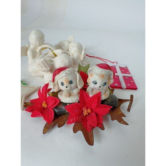Vintage Holiday Ceramic & Glass Ornament Set With Angels Santa Star & Gift Desig - Picture 12 of 16